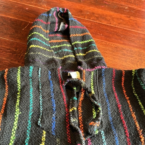 La Malinche rainbow and black striped hoodie drawstring hood pouch front bright - Picture 10 of 10
